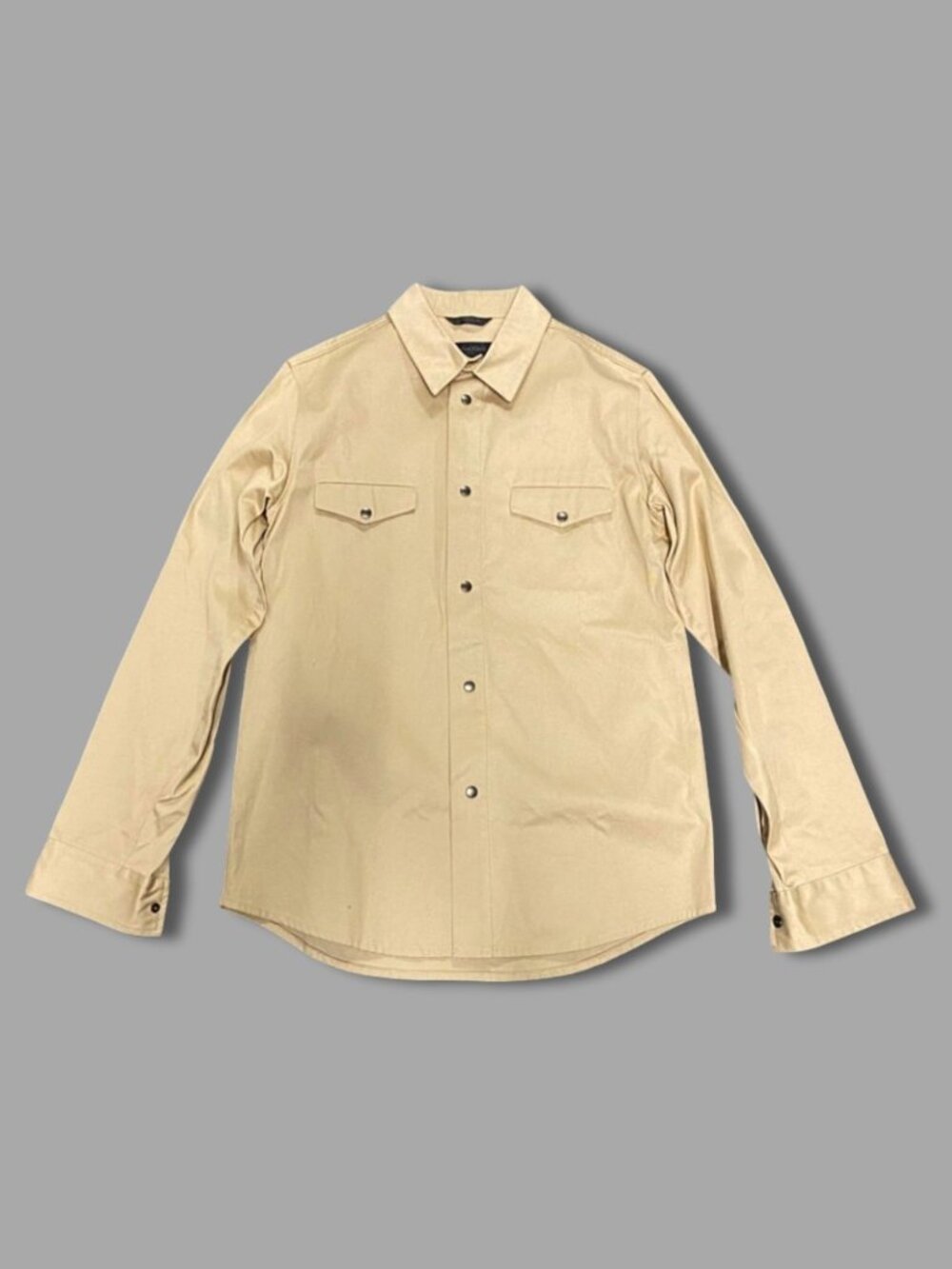 CALVIN KLEIN COLLECTION Beige Snap Button Heavy Cotton Button Up Shirt